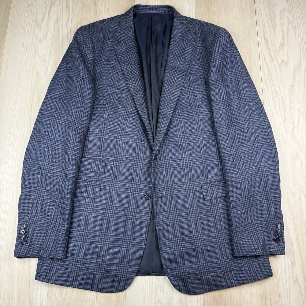 Ralph Lauren Purple Label Linen Wool Gregory Blazer Jacket  Size 48L Houndstooth